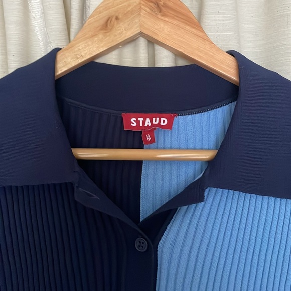 Staud “Brice” Sweater | Blue bicolor collared s/s sweater Size M - Picture 2 of 6
